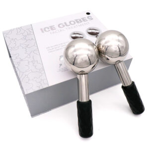 Boule glace visage acier inox Oorha — sphères ondulantes cryo pour dépuffer et éclairer le teint