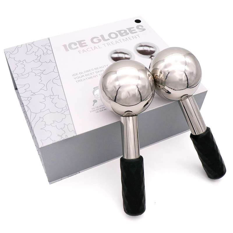 Boule glace visage acier inox Oorha — sphères ondulantes cryo pour dépuffer et éclairer le teint
